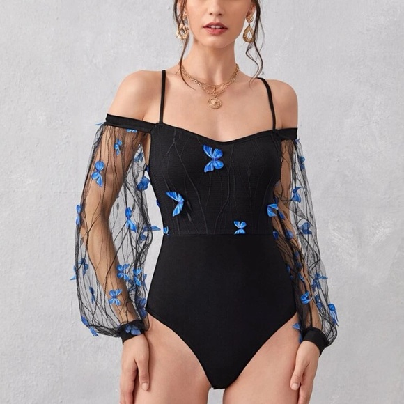NWOT Cold Shoulder Butterfly Bodysuit - Picture 5 of 9